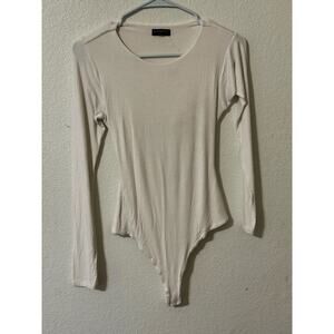 Naked Wardrobe Long Sleeve Open Back Bodysuit White M Viscose Spandex